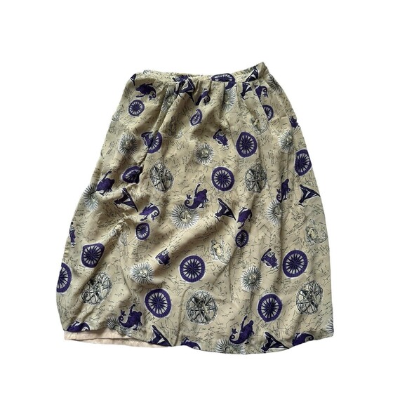Liz Baker Elastic Back Waist Nautical Sailor Map MIDI Skirt Sz 18w/38 Lined - Picture 2 of 5